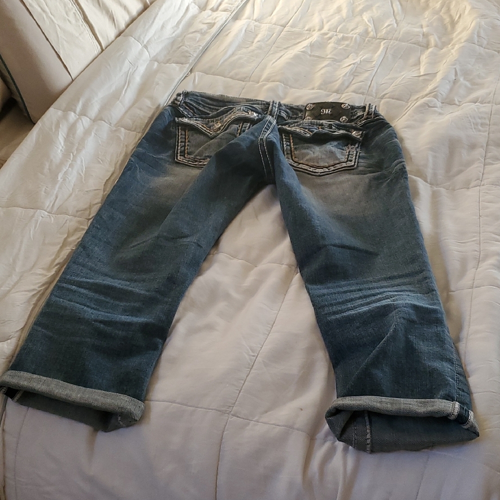 Miss Me Blue Washed Skinny Jeans with Rolled Hems, Cropped